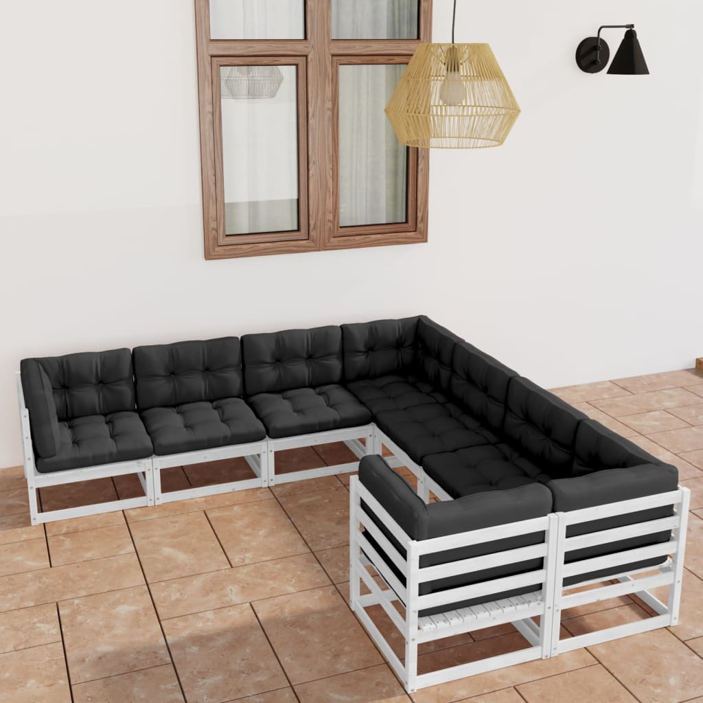 8-tlg. Garten-Lounge-Set mit Kissen Weiss Kiefer Massivholz